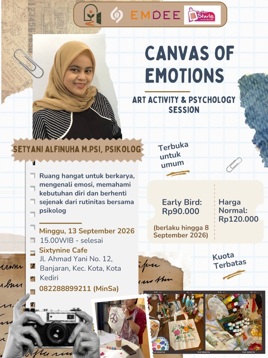 Poster Canvas of Emotions, aktivitas seni dan sesi psikologi, 13 September 2026